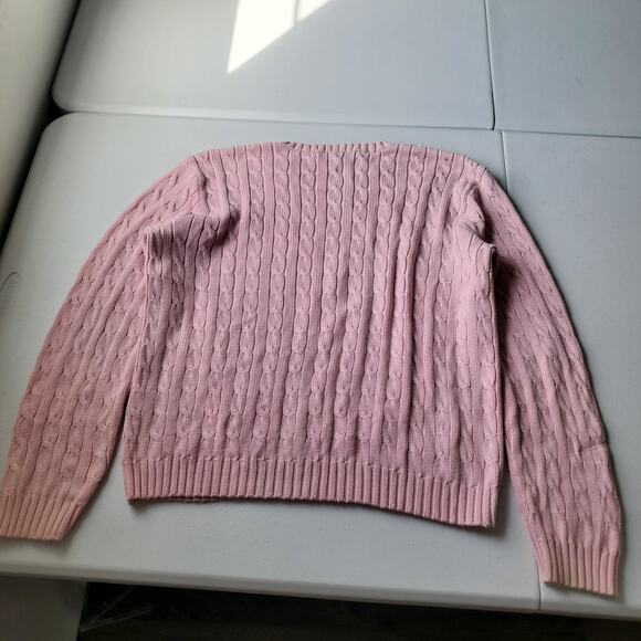 Y2K Ralph Lauren Sport Sweater Womens XL Pink 100% Cotton Cable Knit Pullover - Picture 5 of 10